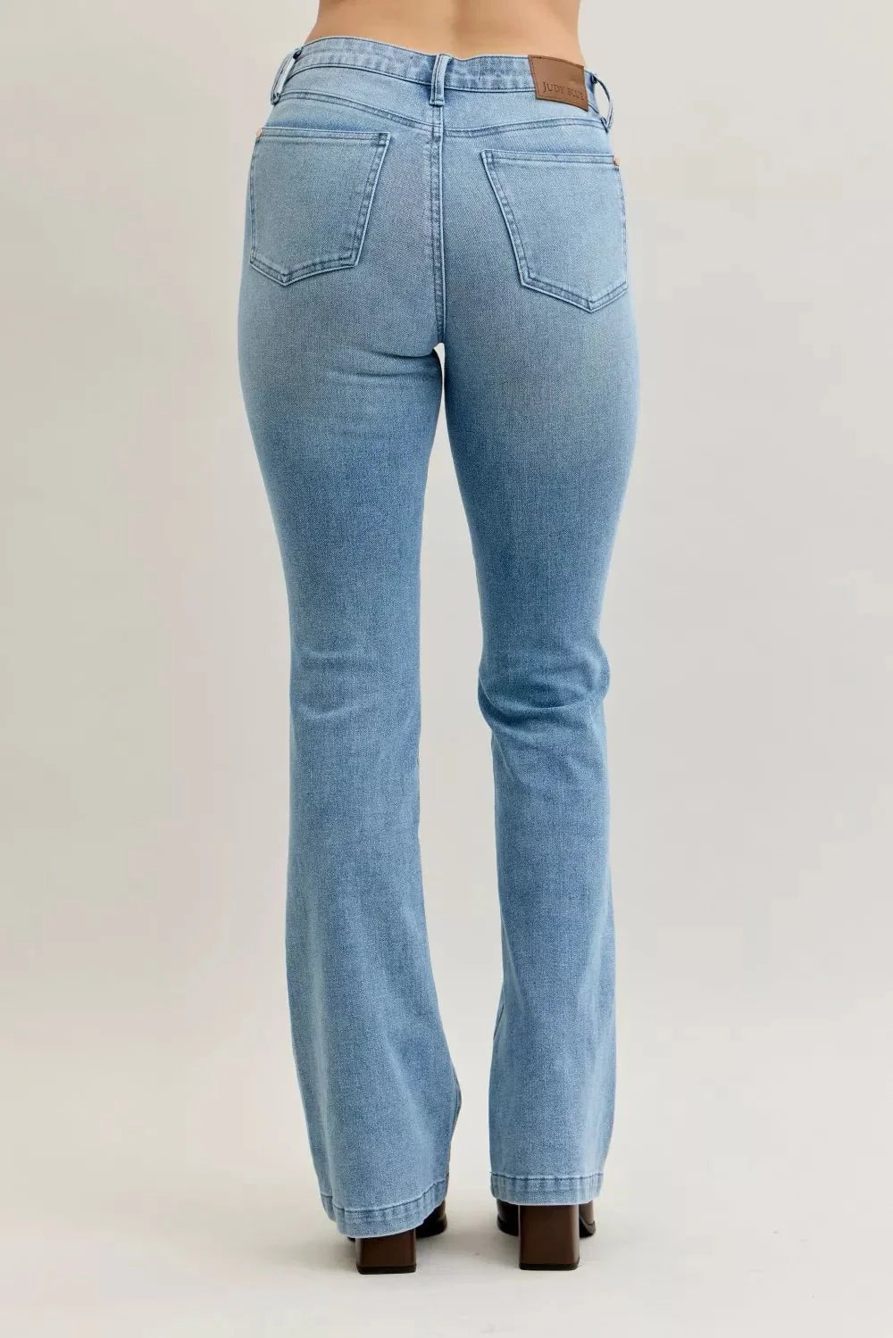 Judy Blue Full Size Mid Rise Bootcut Jeans with Contrast Wash & Front Patch Pockets Plus Size