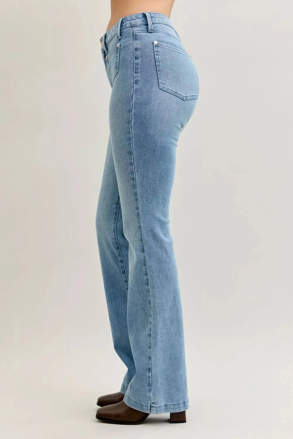 Judy Blue Full Size Mid Rise Bootcut Jeans with Contrast Wash & Front Patch Pockets Plus Size