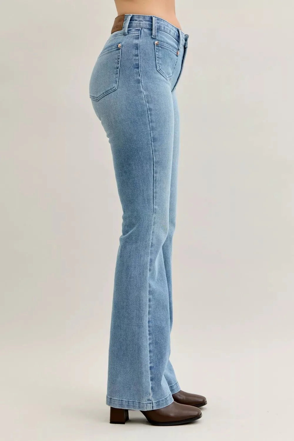 Judy Blue Full Size Mid Rise Bootcut Jeans with Contrast Wash & Front Patch Pockets Plus Size