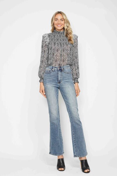 Judy Blue Full Size Tummy Control Back Embroidered Pocketed Bootcut Jeans Plus Size.