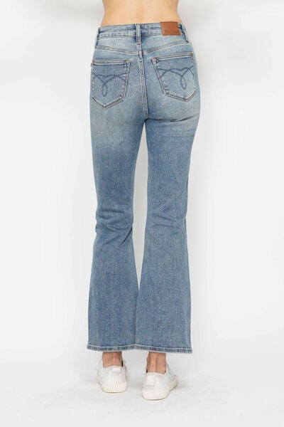 Judy Blue Full Size Tummy Control Back Embroidered Pocketed Bootcut Jeans Plus Size.