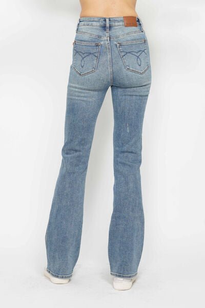 Judy Blue Full Size Tummy Control Back Embroidered Pocketed Bootcut Jeans Plus Size.