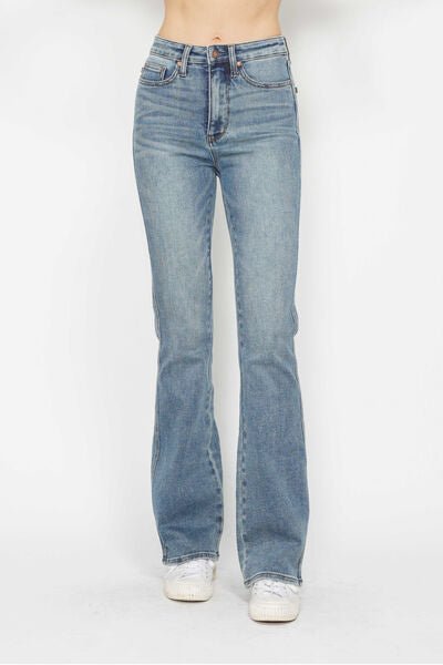 Judy Blue Full Size Tummy Control Back Embroidered Pocketed Bootcut Jeans Plus Size.