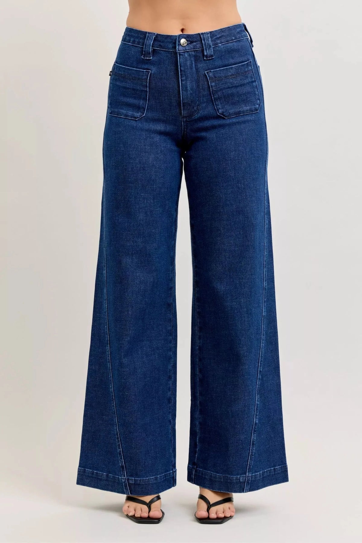 Judy Blue High-Waisted Retro Wide Jeans with Patch Pkts & Twisted Seams