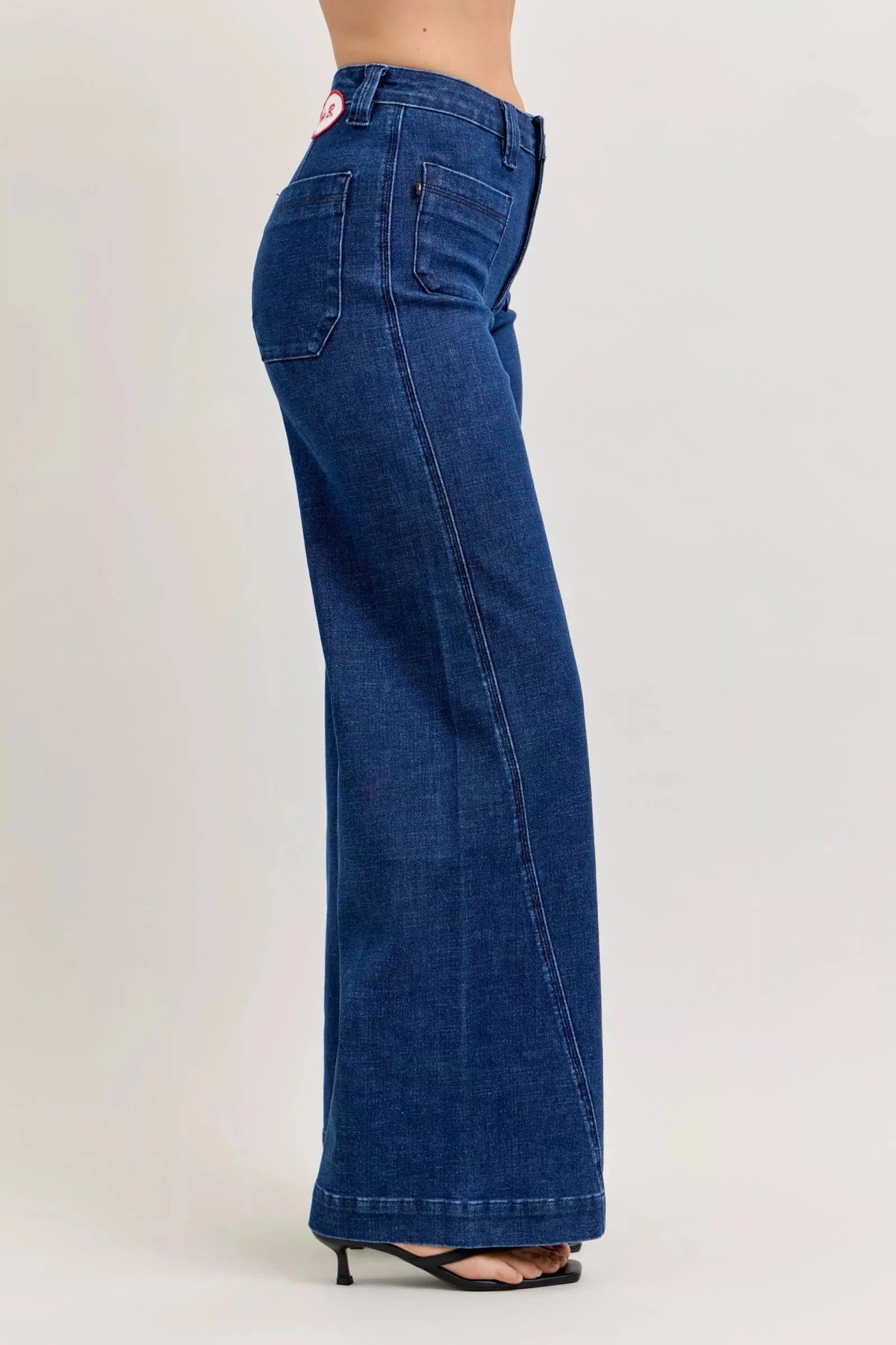 Judy Blue High-Waisted Retro Wide Jeans with Patch Pkts & Twisted Seams