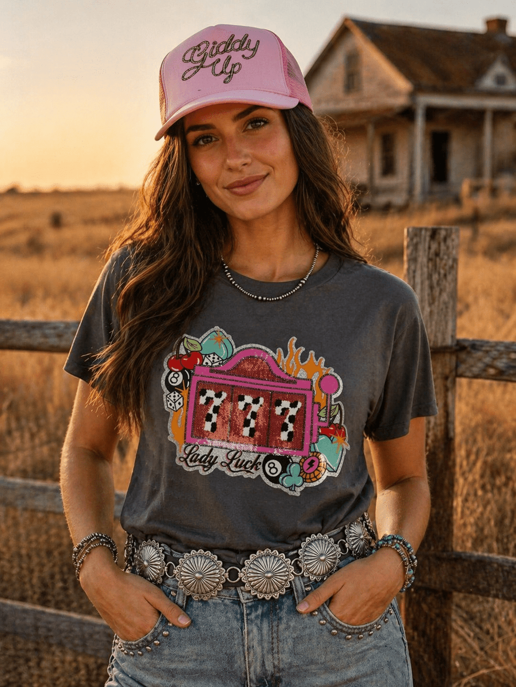 Lady Luck Slot Machine Sequin Patch Tee