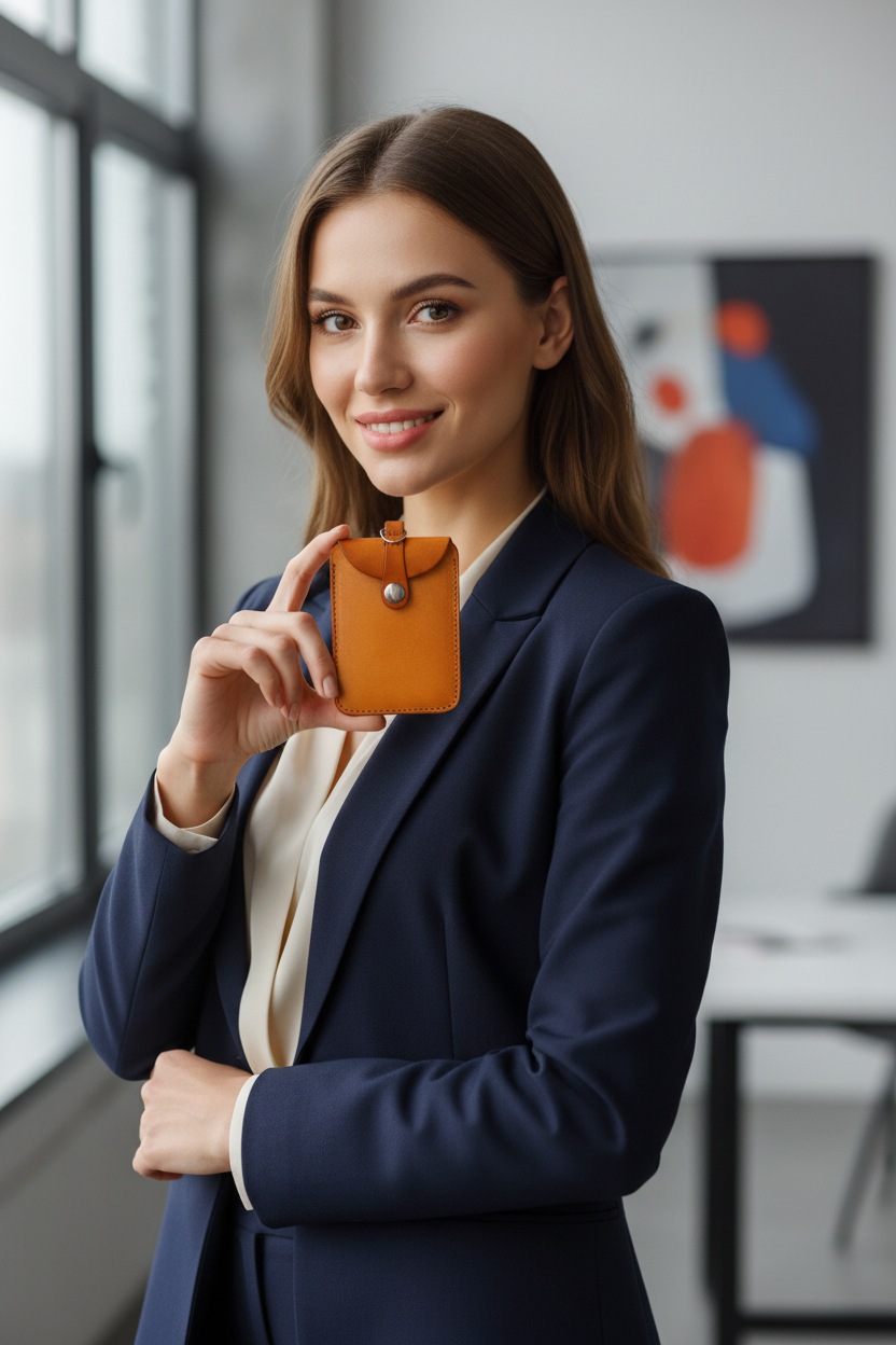 🏷️✨ Genuine Leather ID Badge Holder — Vertical Style Card Case with Lanyard, Keychain or Pull Buckle ✨🏷️