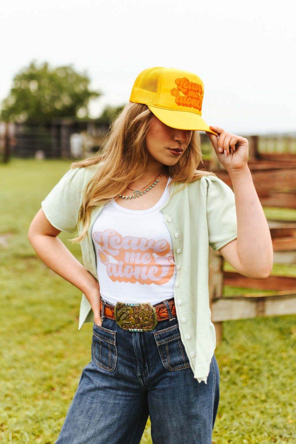 Leave Me Alone Retro Flower Trucker Hat