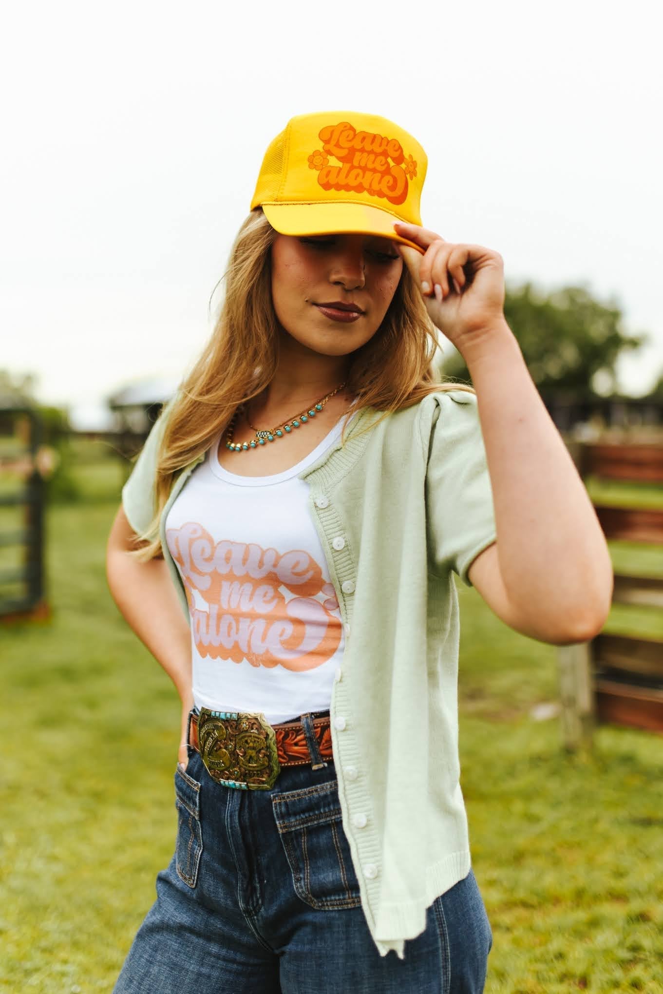 Leave Me Alone Retro Flower Trucker Hat