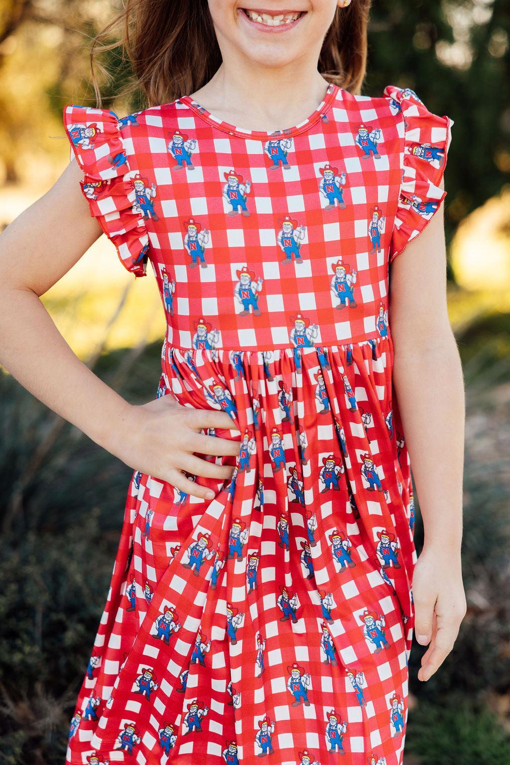 Nebraska Plaid Herbie Husker Flutter Twirl Dress