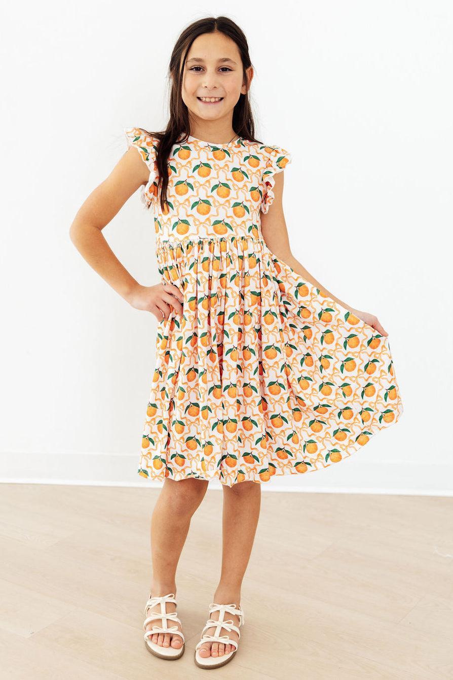 Orange Orchard Flutter Sleeve Twirl Dress