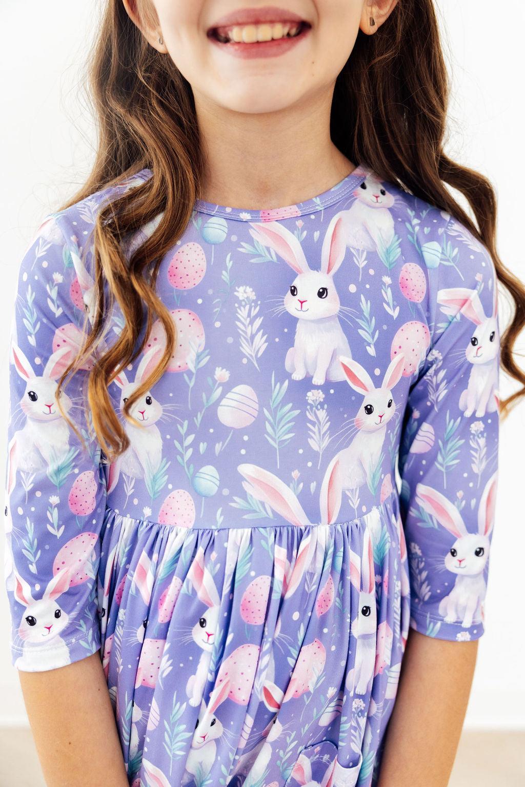 Beautiful Bunnies 3/4 Sleeve Pocket Twirl Dress