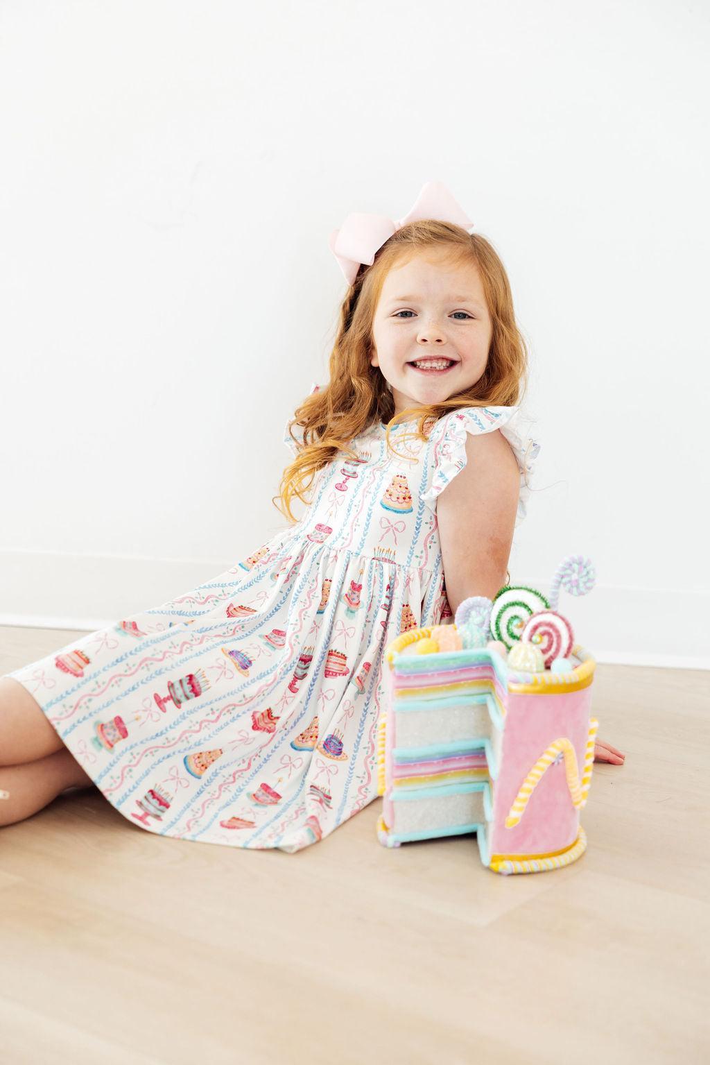 Birthday Cakes Flutter Sleeve Twirl Dress