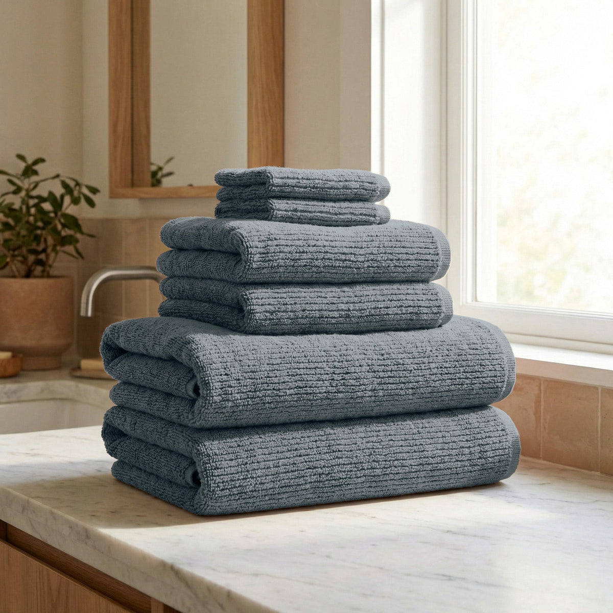 Turkish Cotton Ribbed 6-Piece Bath Towel Set - Georgiana Collection