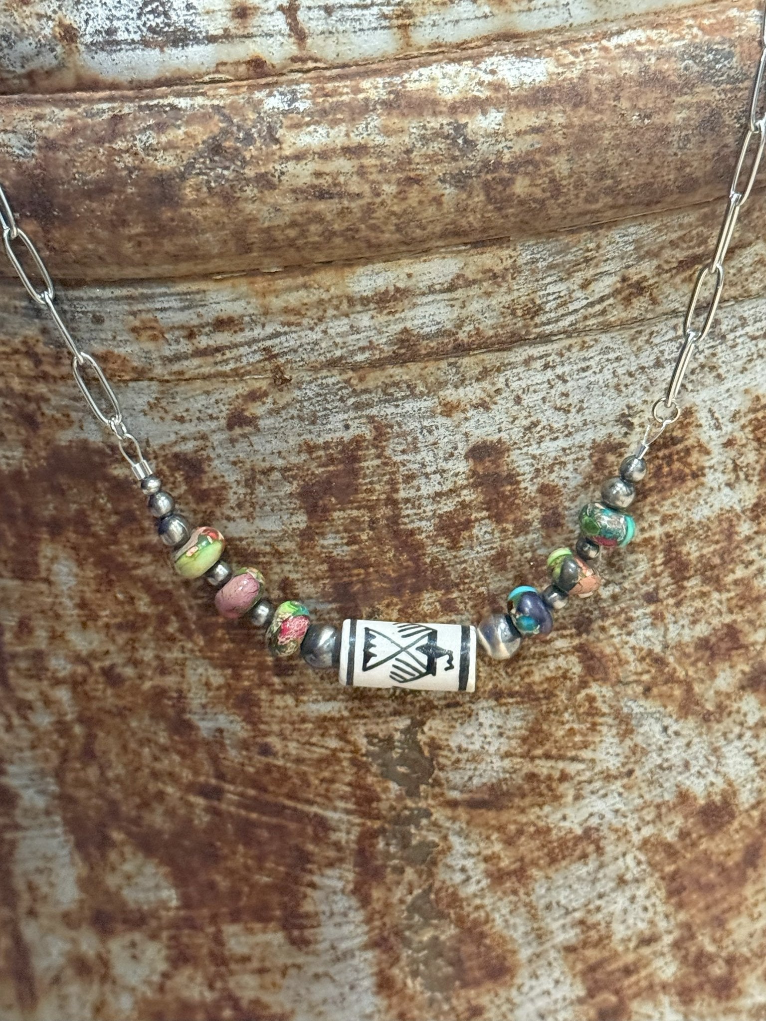 Sterling Silver Rainbow Thunderbird Paperclip Necklace