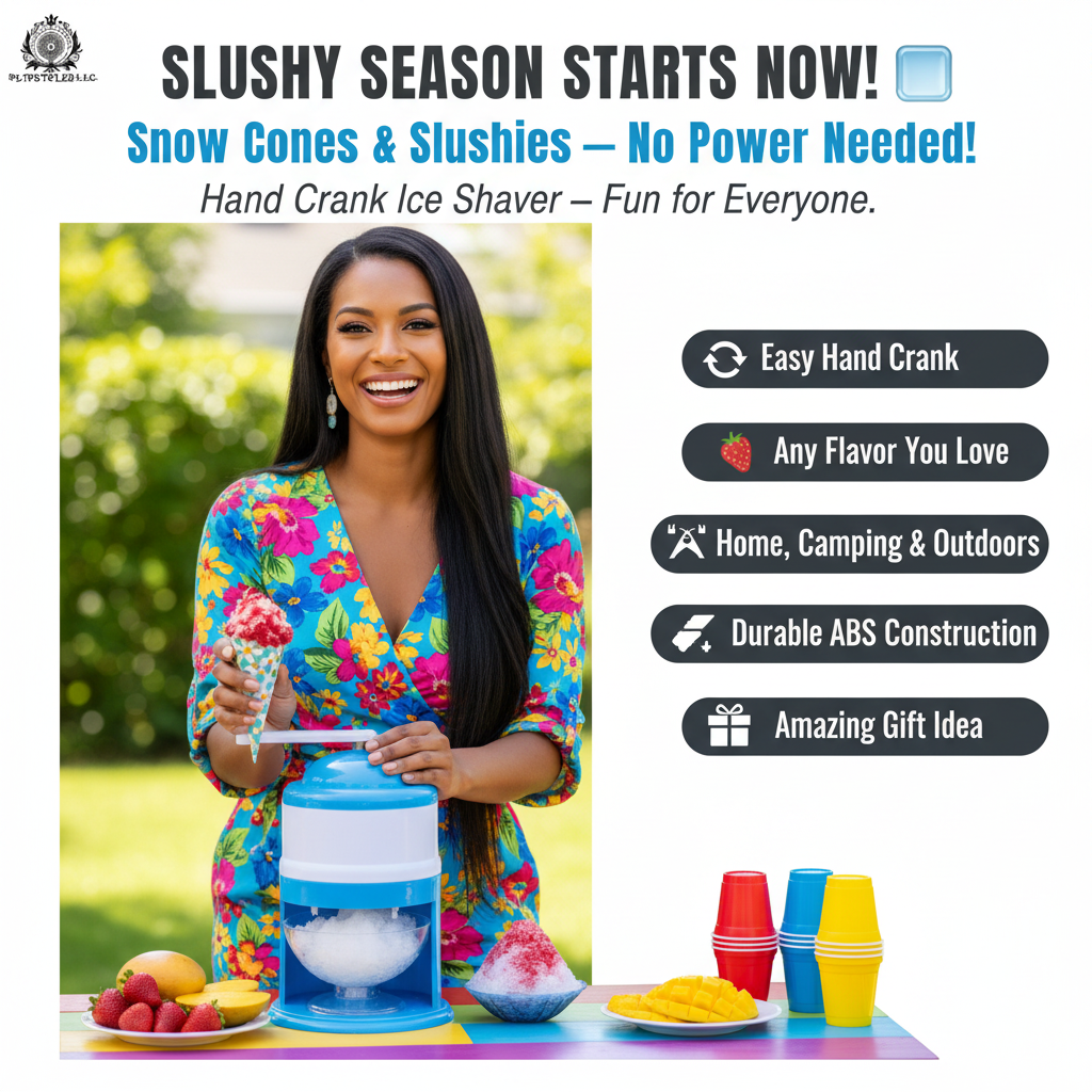 Hand Crank Ice Shaver Machine & Slushy Maker | Snow Cone Crusher with Durable ABS | Summer Parties, Home & Outdoor Use