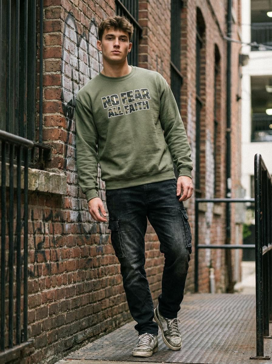 No Fear All Faith Crewneck — 2 Timothy 1:7 Inspirational Sweatshirt