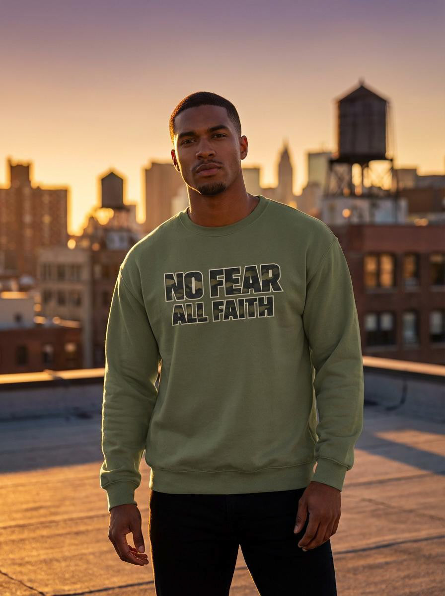 No Fear All Faith Crewneck — 2 Timothy 1:7 Inspirational Sweatshirt