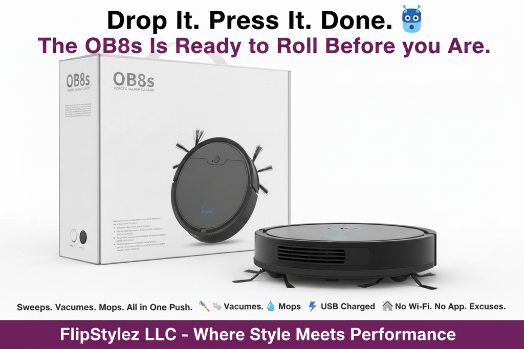 🤖✨Oubao™ OB8s Smart Robot Vacuum Cleaner – 3-in-1 Sweep, Vacuum & Mop | One-Touch Operation | USB Charging | Black & White | 150+ sq m Coverage