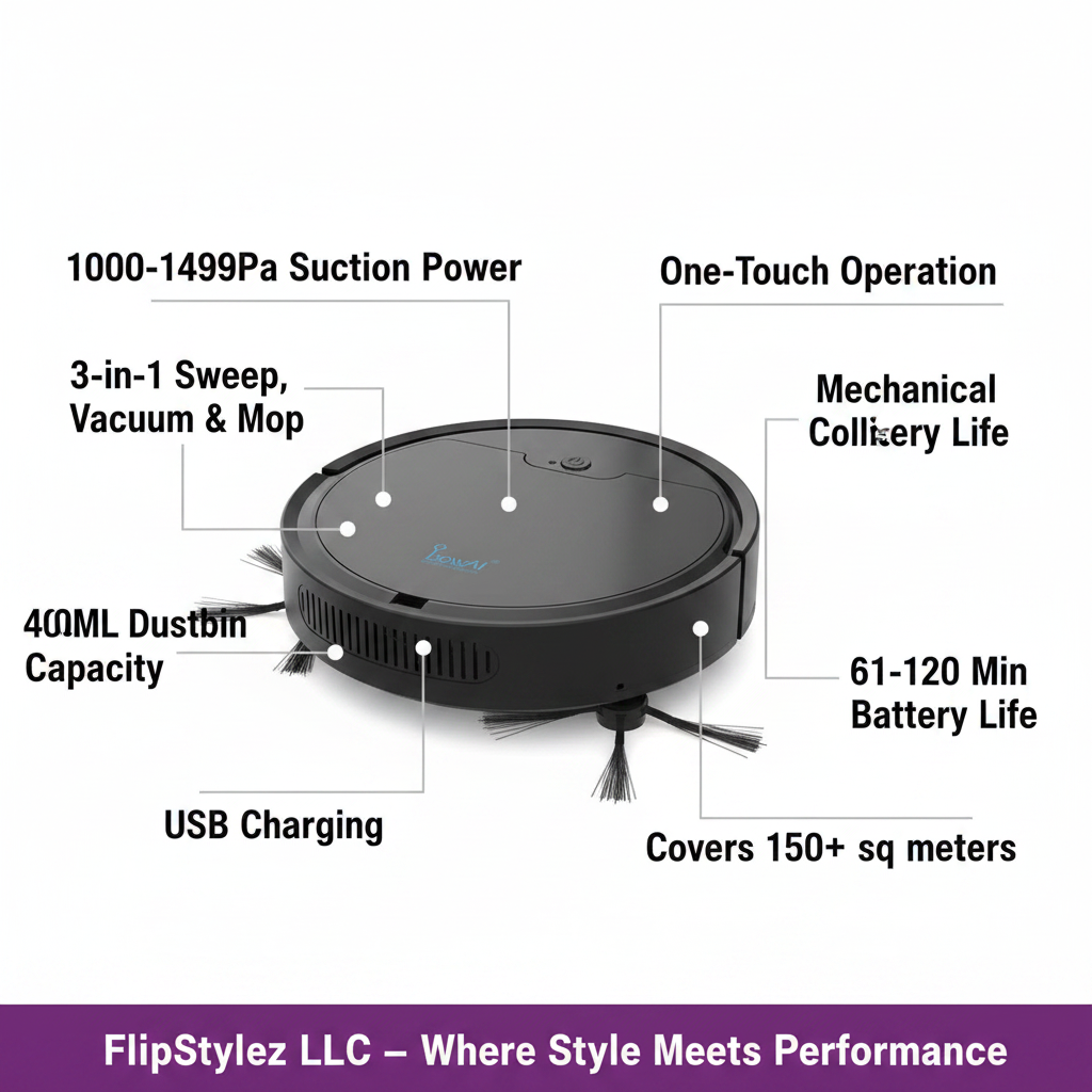 🤖✨Oubao™ OB8s Smart Robot Vacuum Cleaner – 3-in-1 Sweep, Vacuum & Mop | One-Touch Operation | USB Charging | Black & White | 150+ sq m Coverage