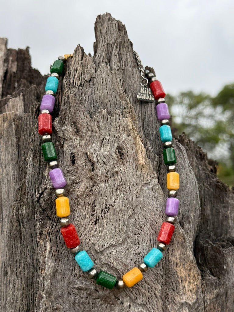 Painted Desert Multicolor Barrel Beaded Necklace