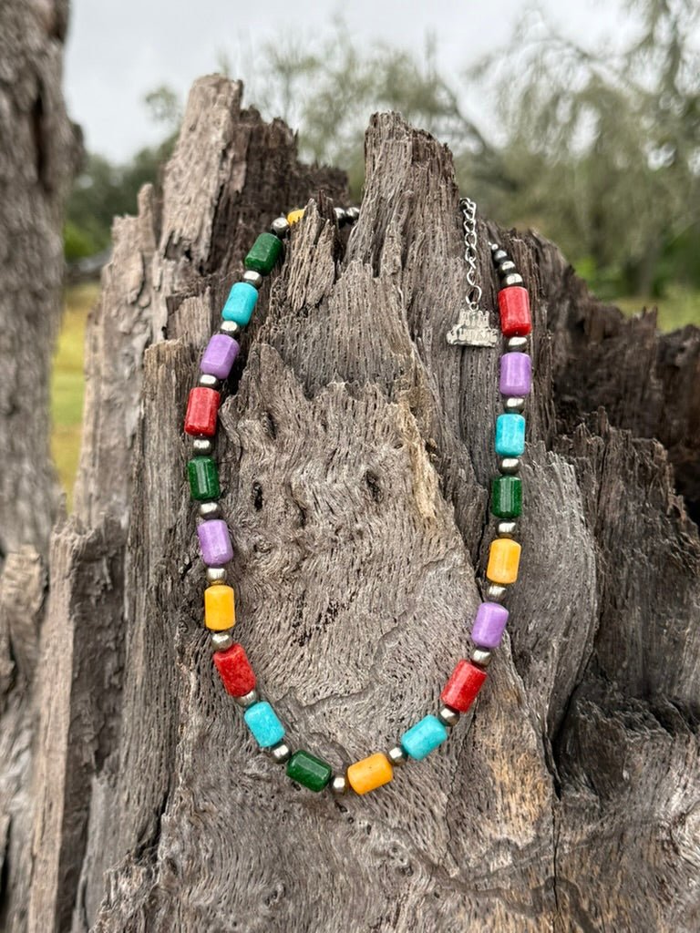 Painted Desert Multicolor Barrel Beaded Necklace