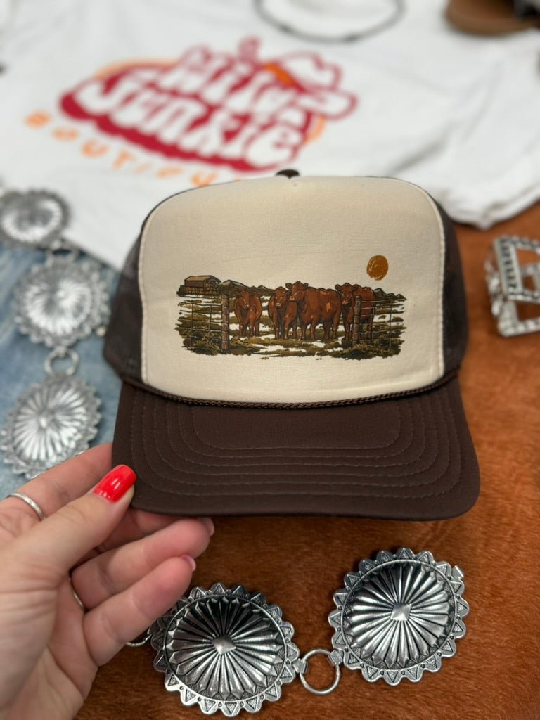 Pasture Red Cattle Trucker Hat