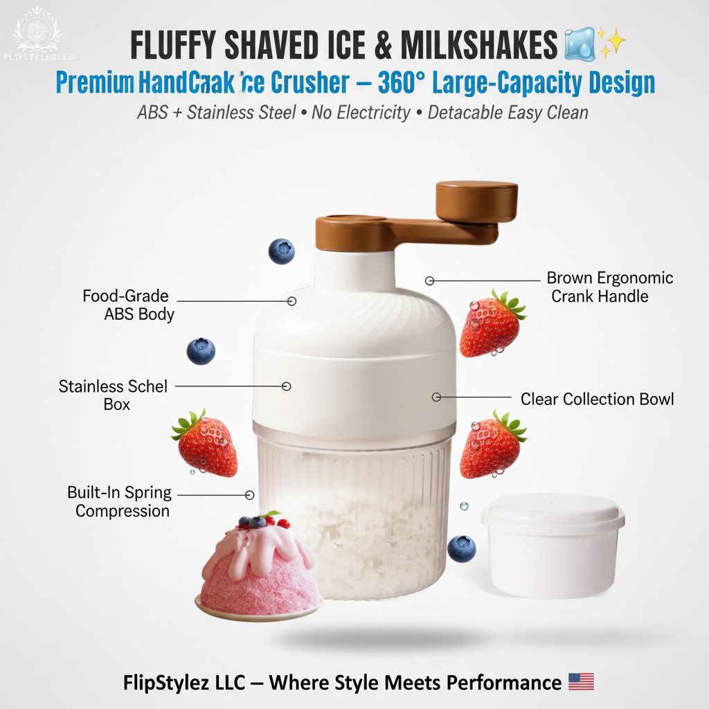 Mini Hand Crank Shaved Ice Machine & Milkshake Maker | Large-Capacity Stainless Steel Ice Crusher | Portable Kitchen Tool for Home & Outdoor