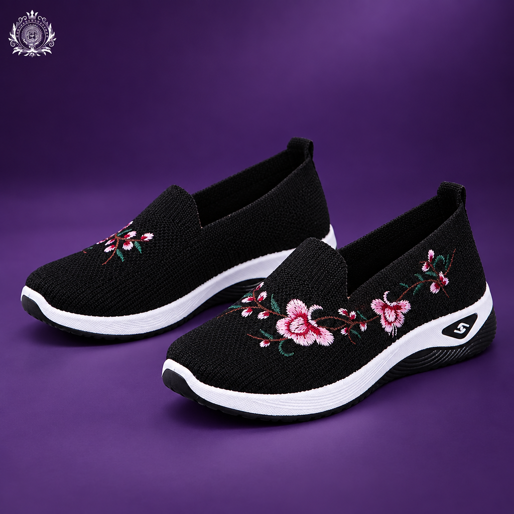 Women's Printed Sneakers | Elastic-Band Closure, Cotton Upper | Casual Summer Wear