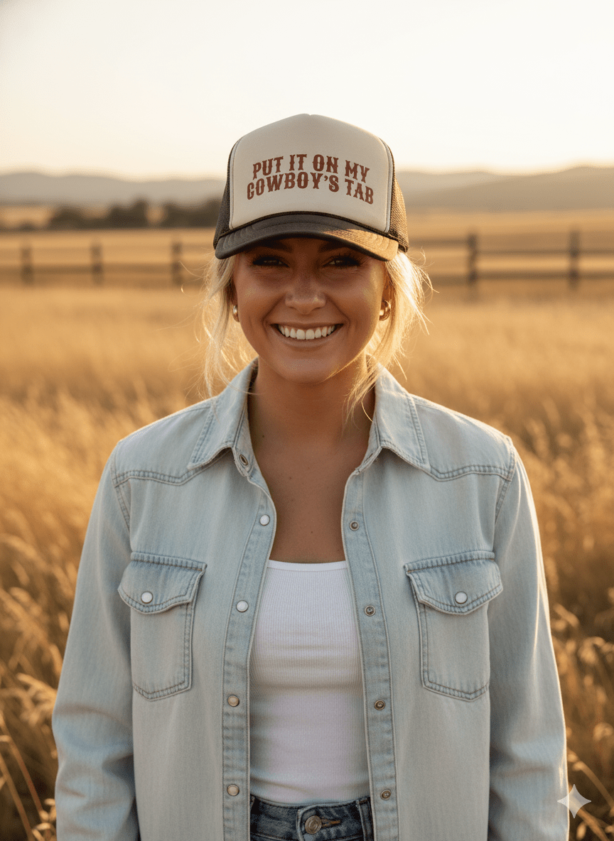 Put It On My Cowboy's Tab Trucker Hat