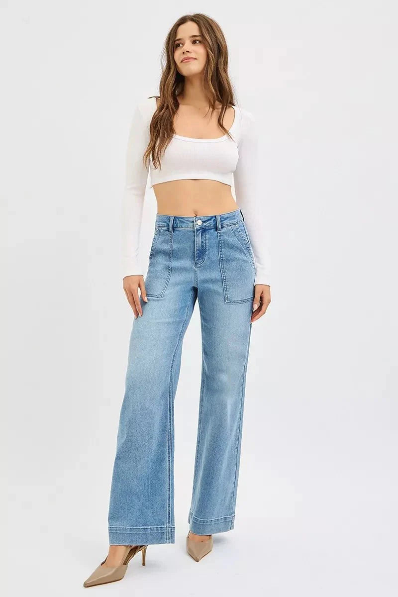 RISEN Full Size High Rise Straight Leg Jeans with Front Pockets Plus Size