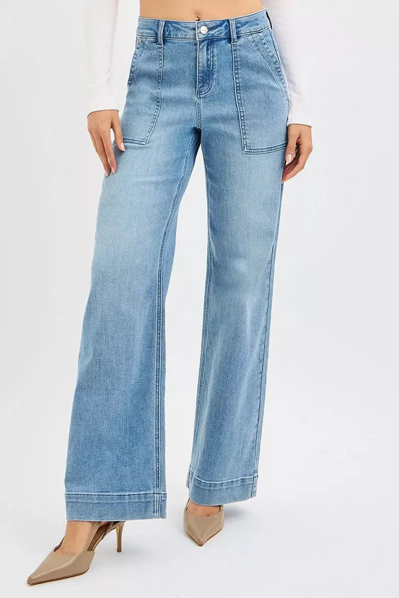 RISEN Full Size High Rise Straight Leg Jeans with Front Pockets Plus Size