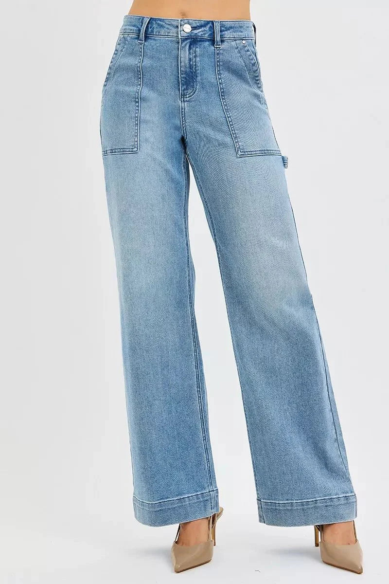 RISEN Full Size High Rise Straight Leg Jeans with Front Pockets Plus Size