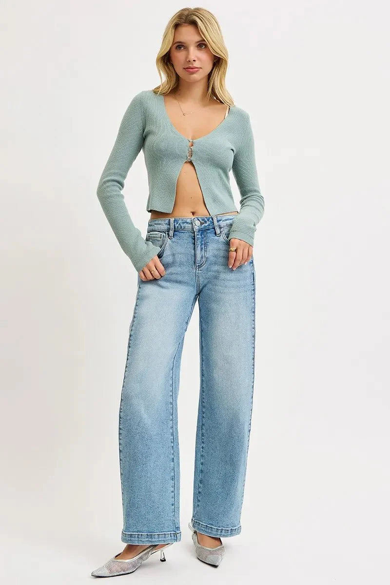 RISEN Mid Rise Wide Barrel Transferable Leg Snap Jeans