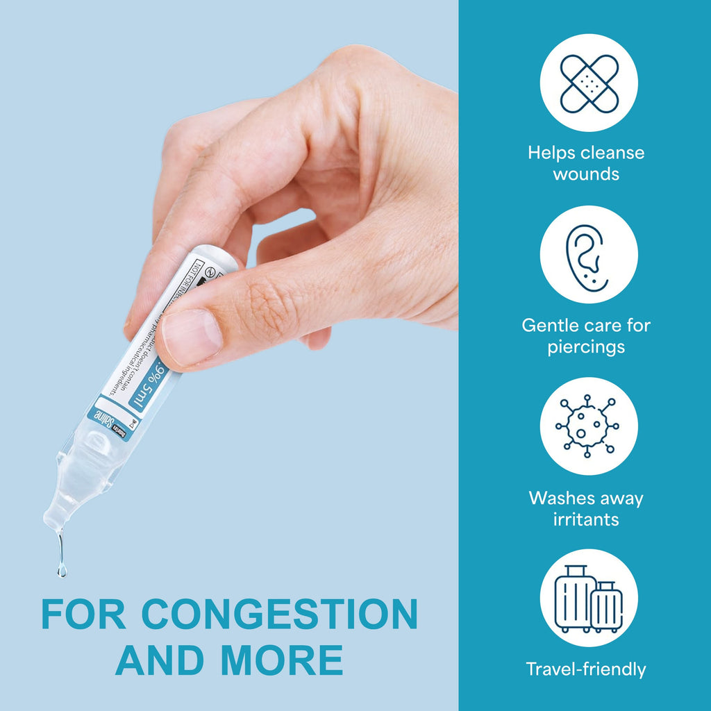 Shusher Care Saline Ampoules – Sterile Single-Use Saline Solution for Nasal, Wound & Piercing Care - 20 Count