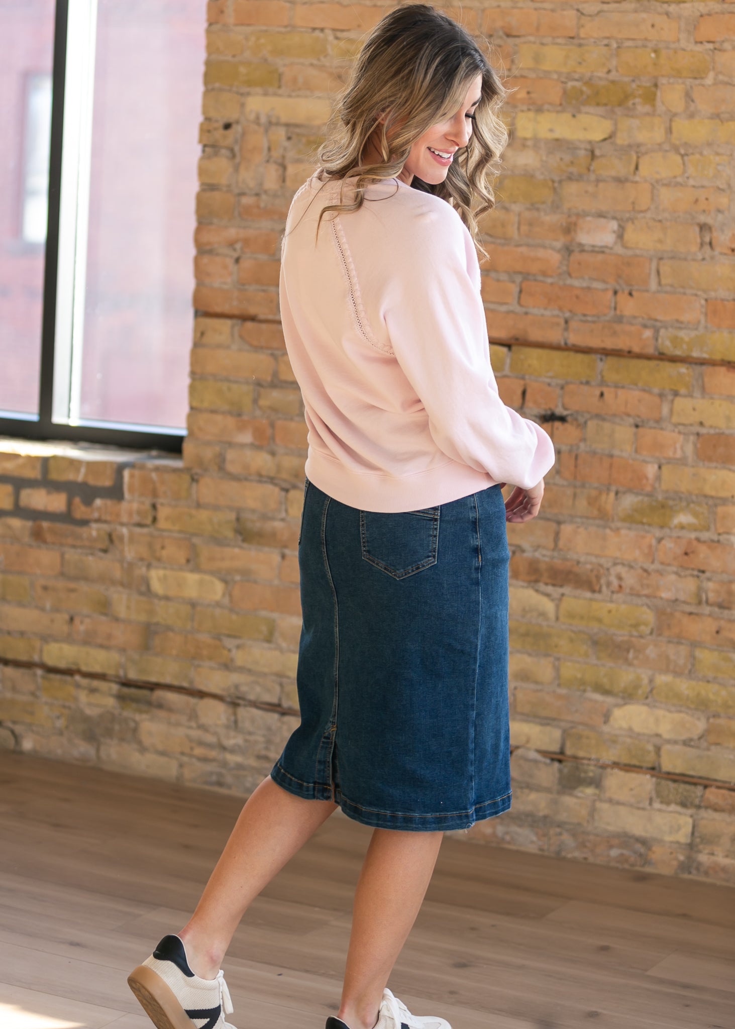 Sandra Dark Wash Denim Midi Skirt