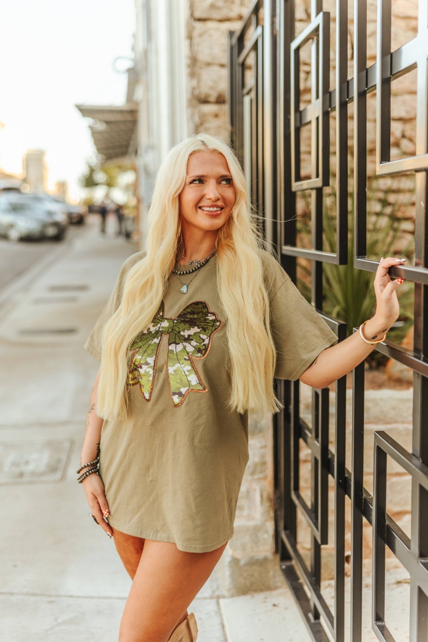 Sequin Camo Bow Patch Tee