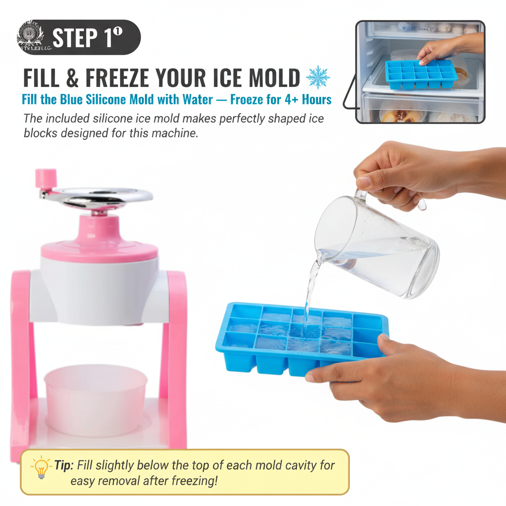 Hand Crank Ice Shaver & Snow Cone Crusher | Premium ABS Slushy Maker with Ice Mold Bundle Option | Pink & Blue | Home & Party Use
