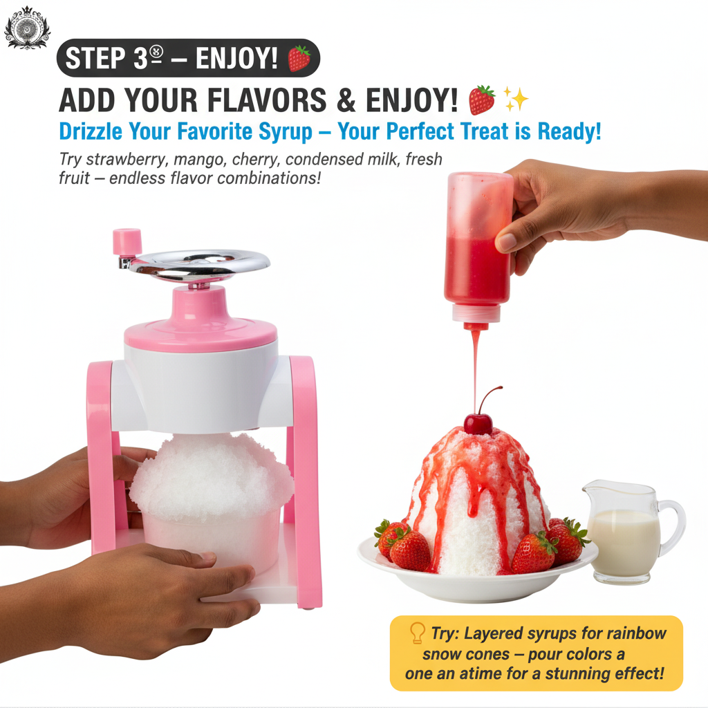 Hand Crank Ice Shaver & Snow Cone Crusher | Premium ABS Slushy Maker with Ice Mold Bundle Option | Pink & Blue | Home & Party Use