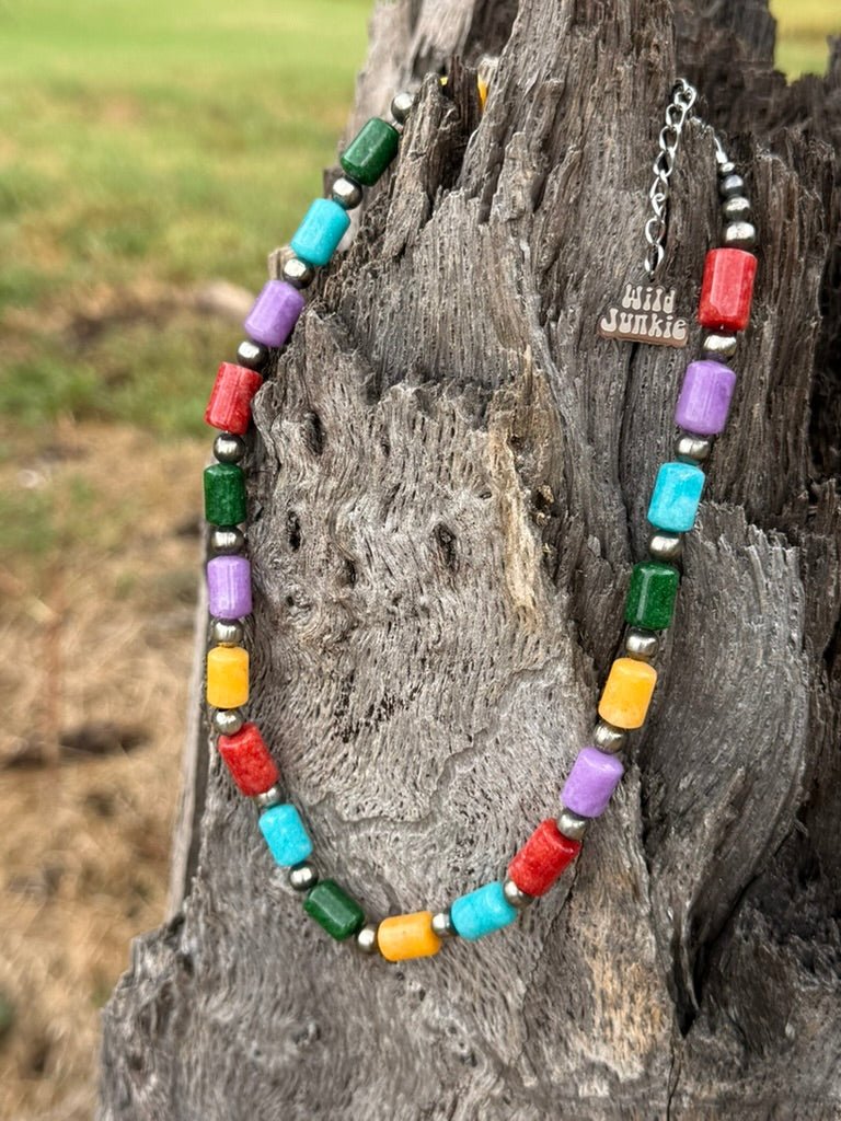 Sterling Silver Painted Desert Barrel Bead Necklace