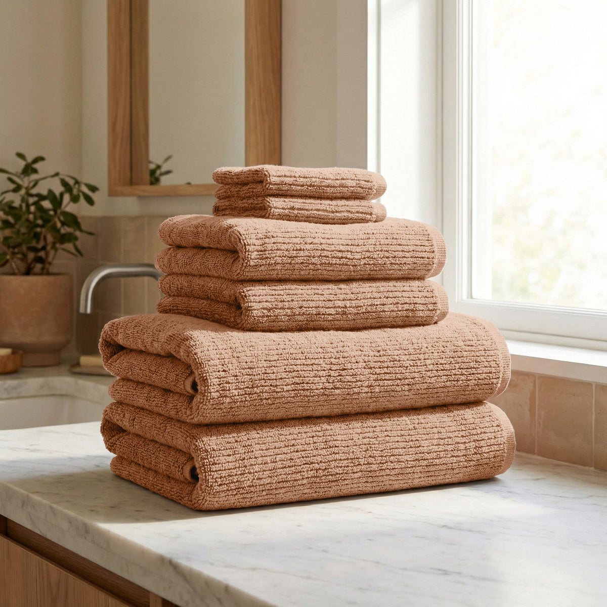Turkish Cotton Ribbed 6-Piece Bath Towel Set - Georgiana Collection