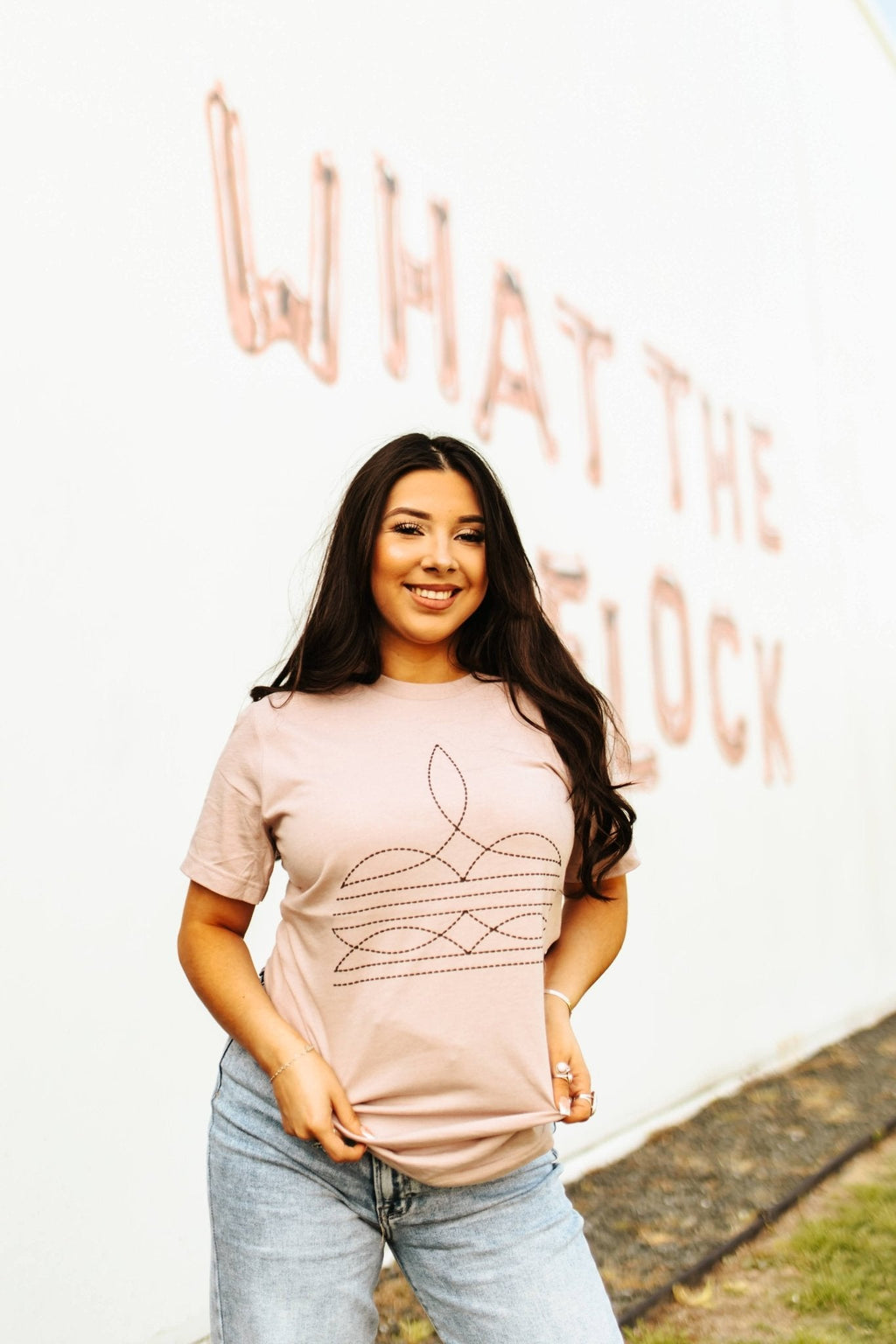 The Original, Viral Boot Stitch Western Graphic Tee - Pink