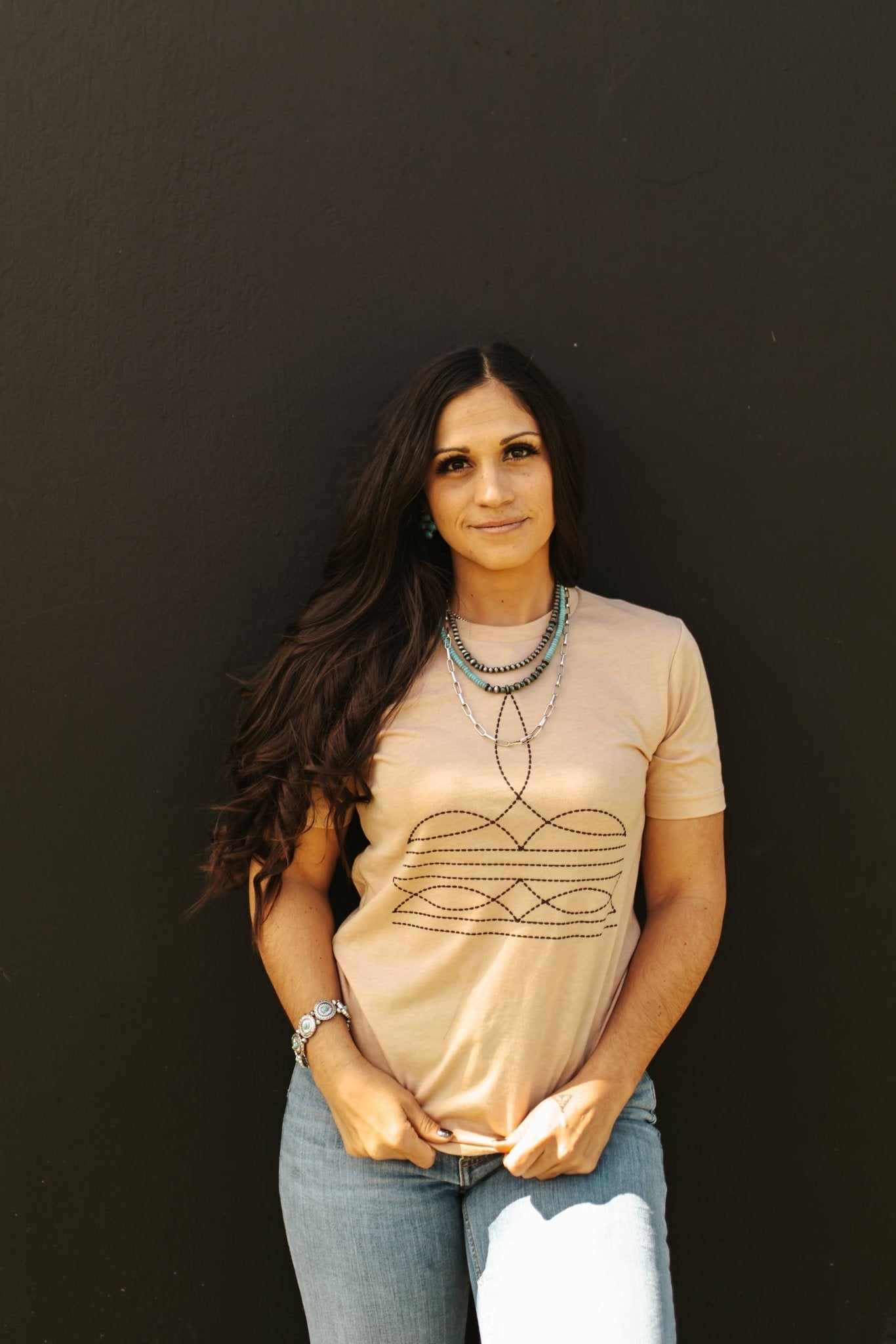 The Original, Viral Boot Stitch Western Graphic Tee - Tan