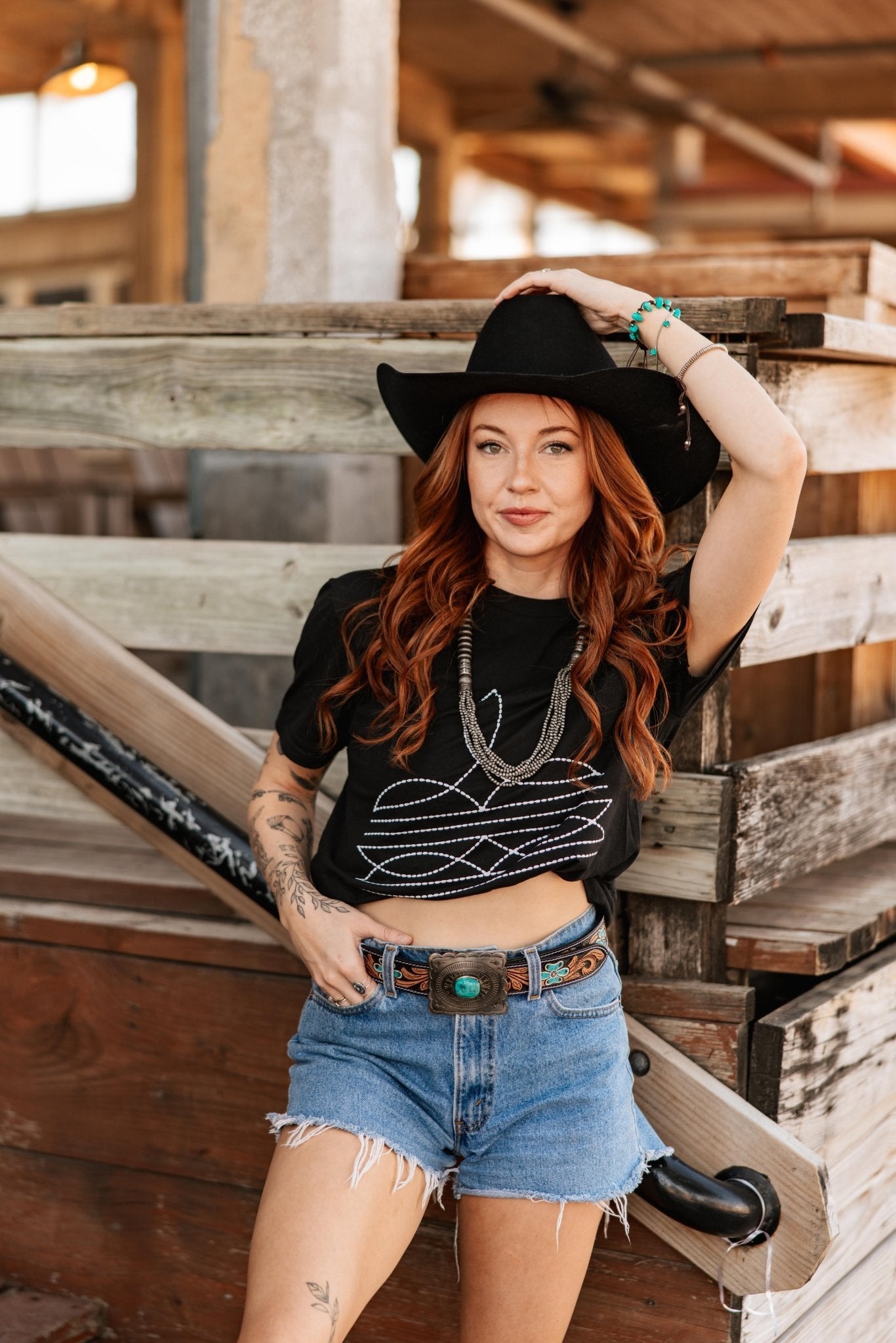 The Original, Viral Boot Stitch Western Graphic Tee - Black