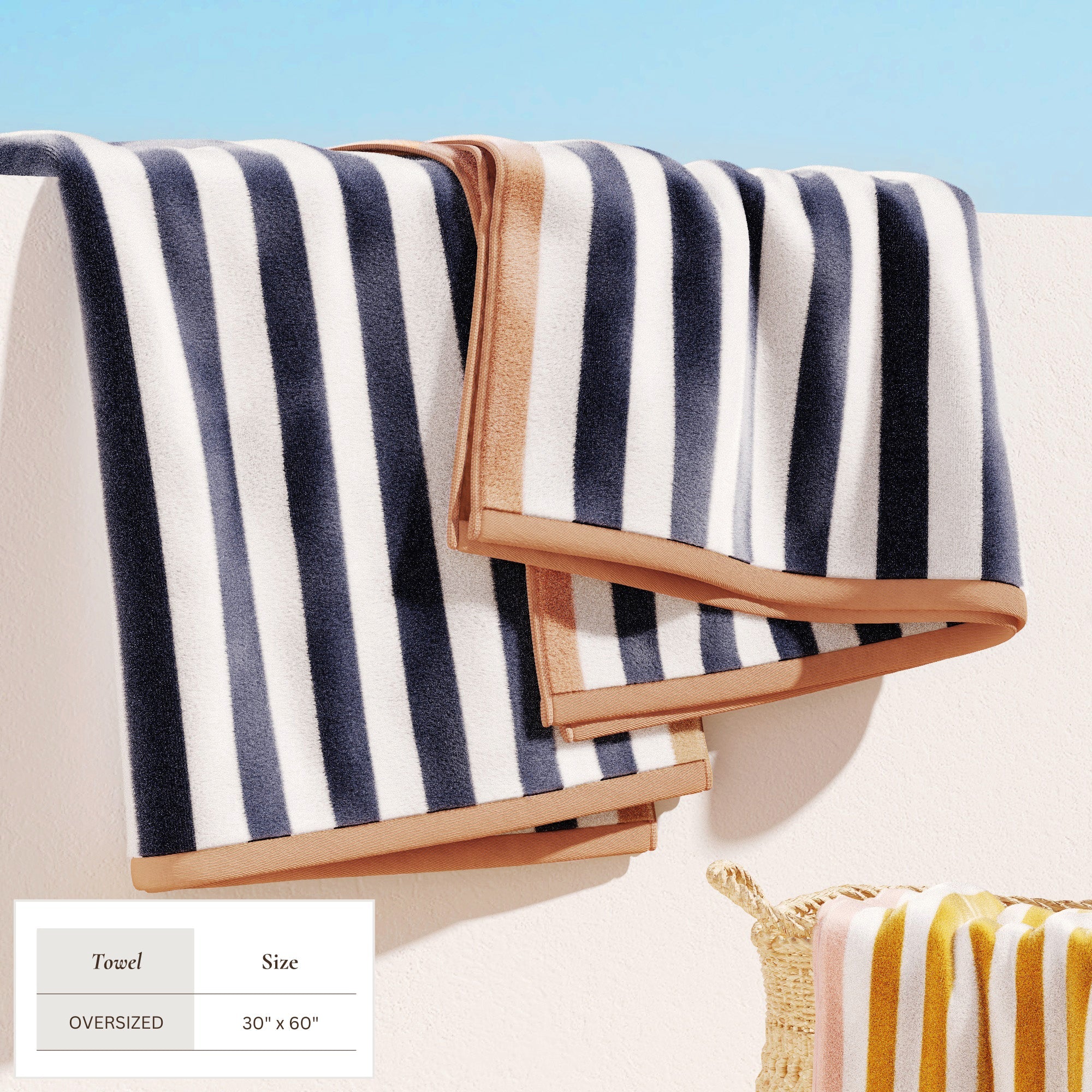 Oversized Striped Border Cabana Beach Towels - Santa Cruz