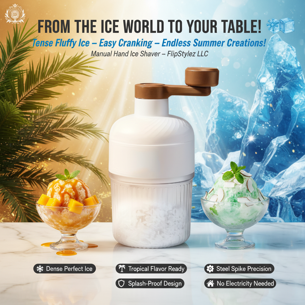 Manual Hand Crank Ice Shaver & Snow Cone Maker | Splash-Proof Portable Ice Crusher with Ice Mold | 2 Colors | Home & Party Use