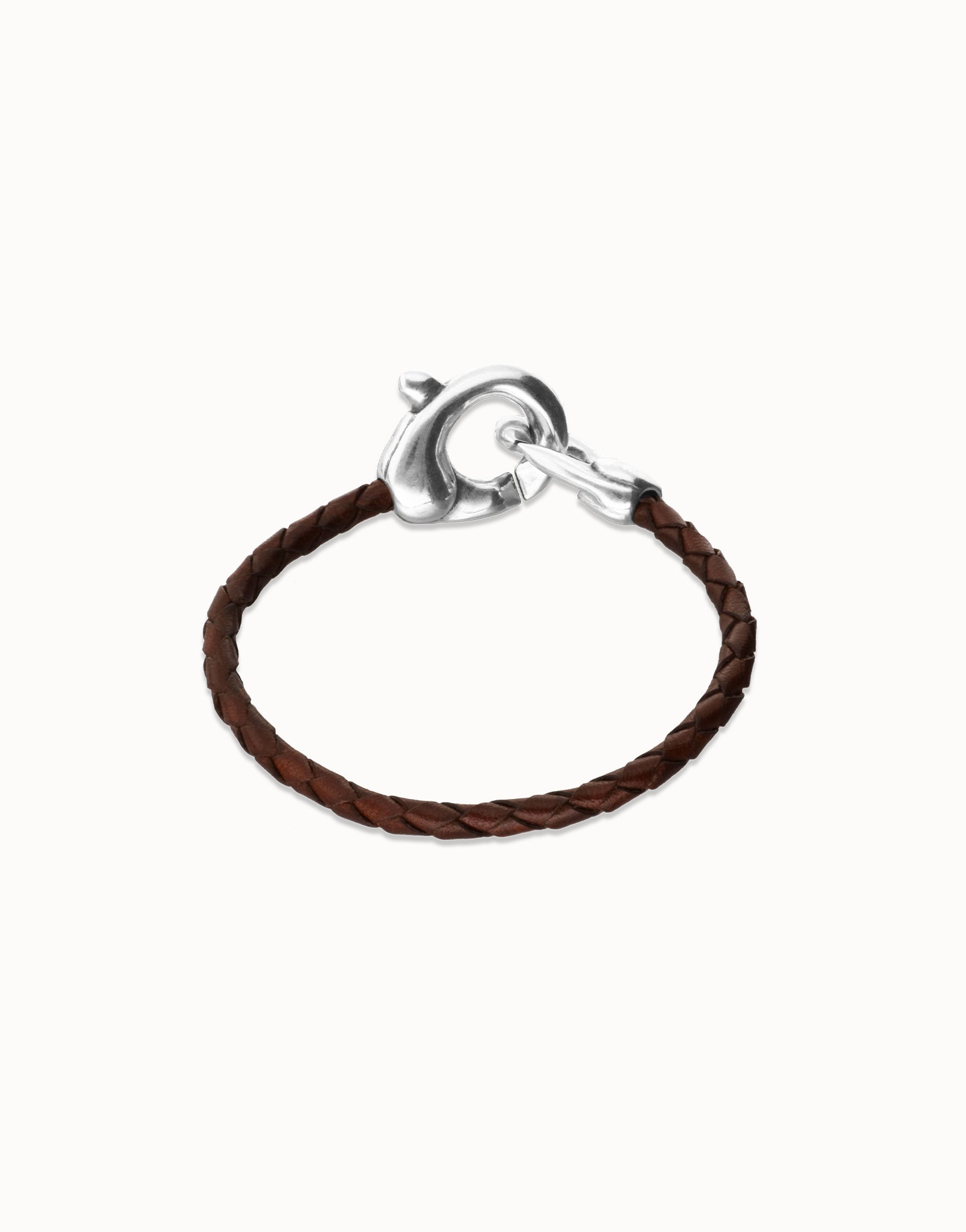 Uno De 50 Brown leather bracelet with interlocking carabiner Silver