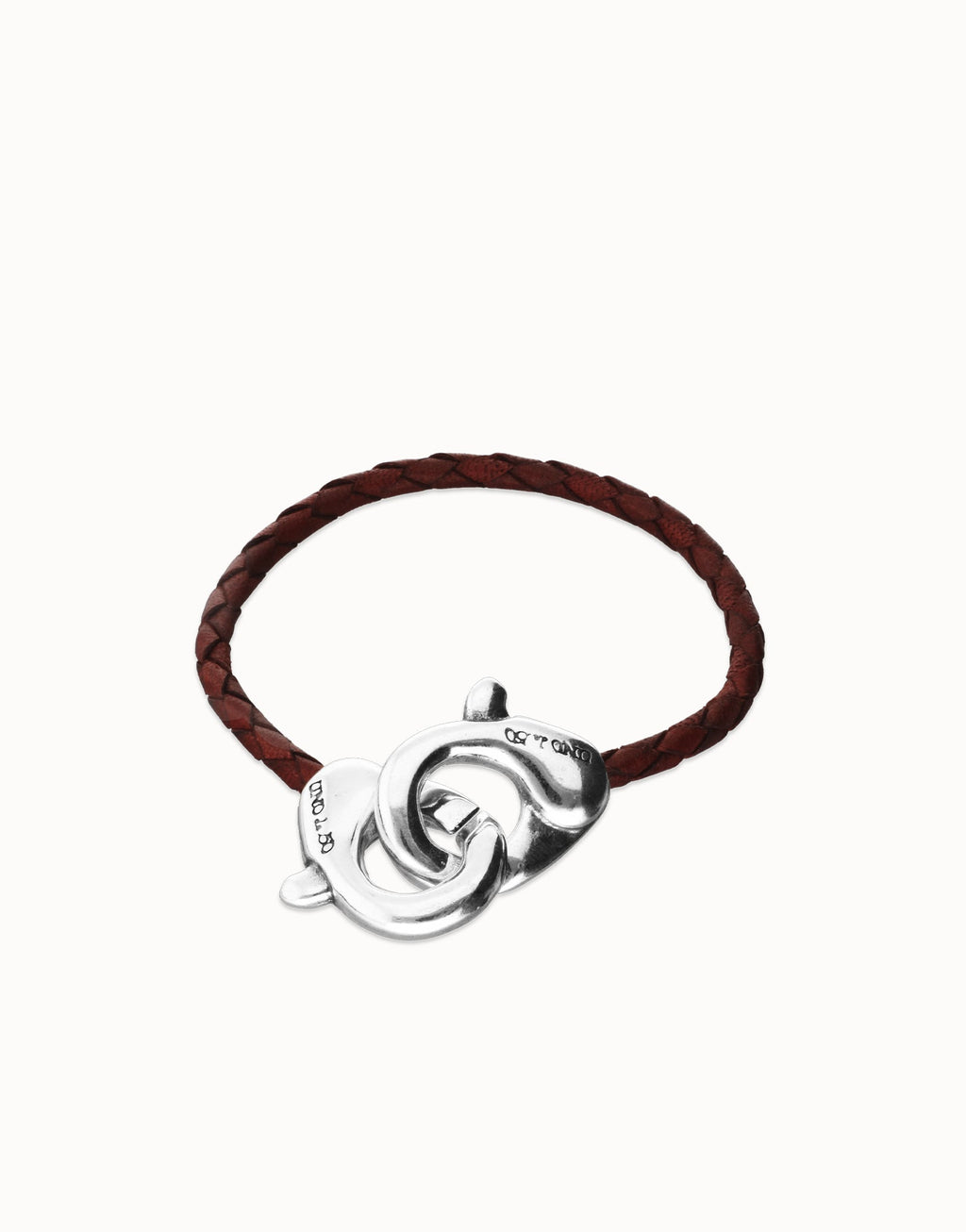 Uno De 50 Brown leather bracelet with interlocking carabiner Silver
