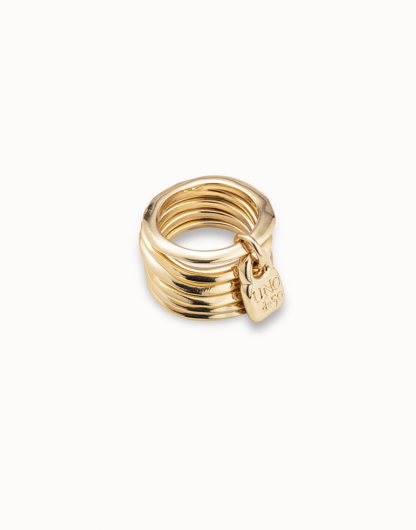 Uno De 50 Multi row ring with a charm Gold