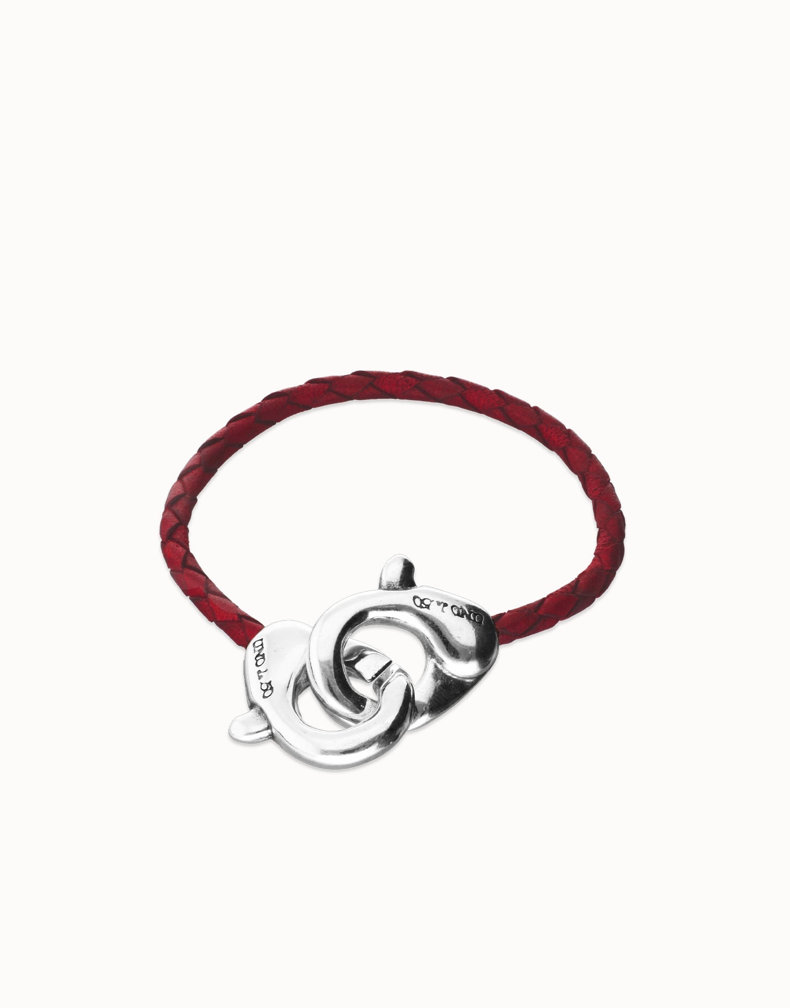Uno De 50 Red leather bracelet with interlocking carabiner Silce
